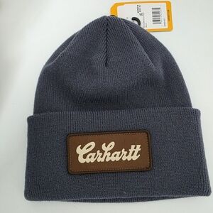 NWT Carhartt Blue Knitt Cuffed Script Patch Beanie